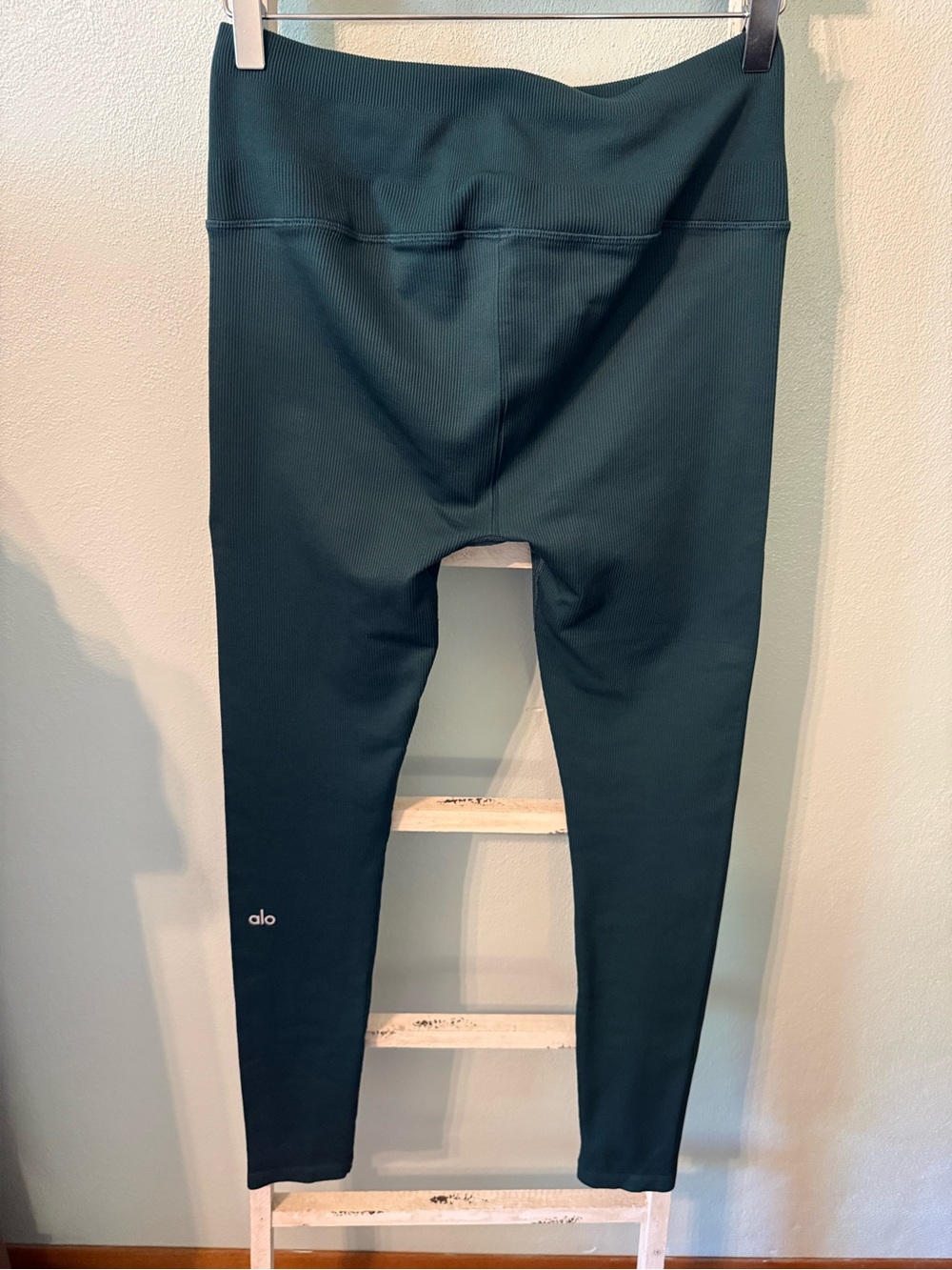 Alo Yoga Seamless High Waist Ribbed Athletic Leggings XS Midnight Green Women